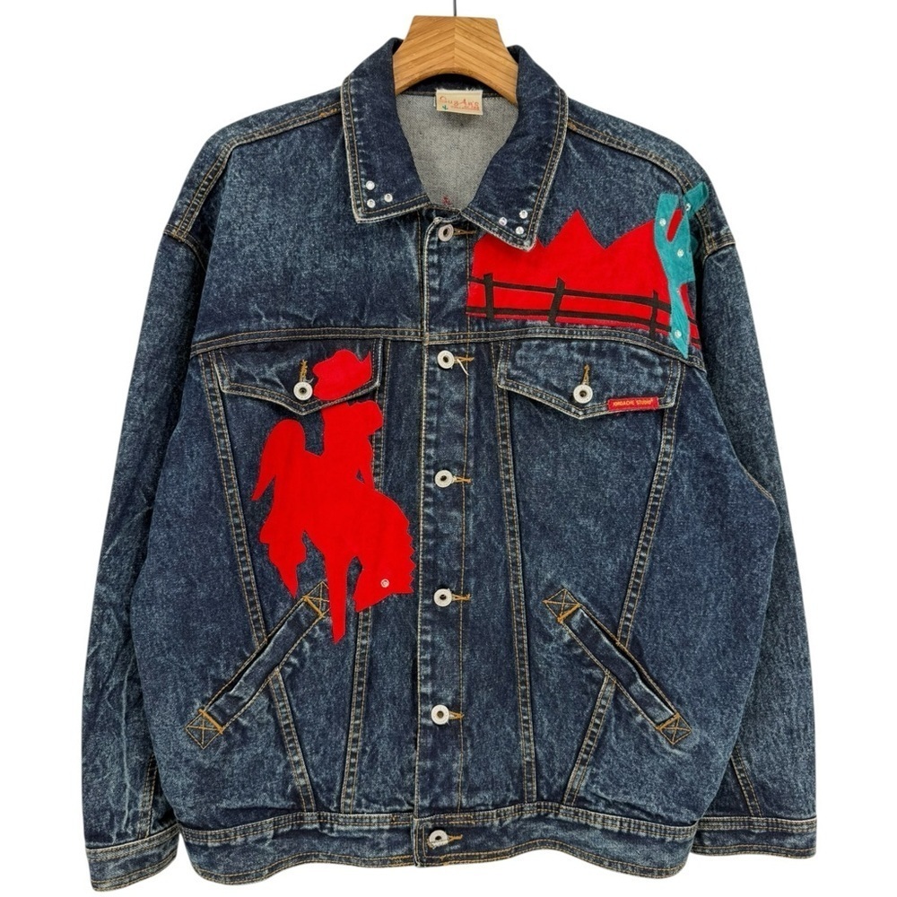Vintage Jordache Denim Oversized Jacket Western Rodeo Ranch Custom Suede M